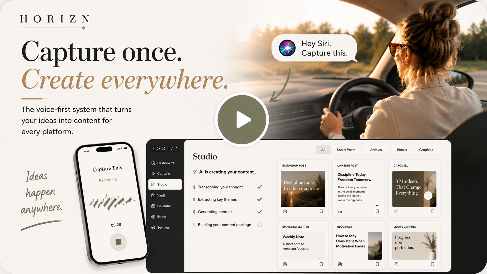 HORIZN demo — Capture once, create everywhere